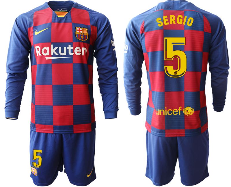 Men 2019-2020 club Barcelona home long sleeve #5 blue Soccer Jerseys